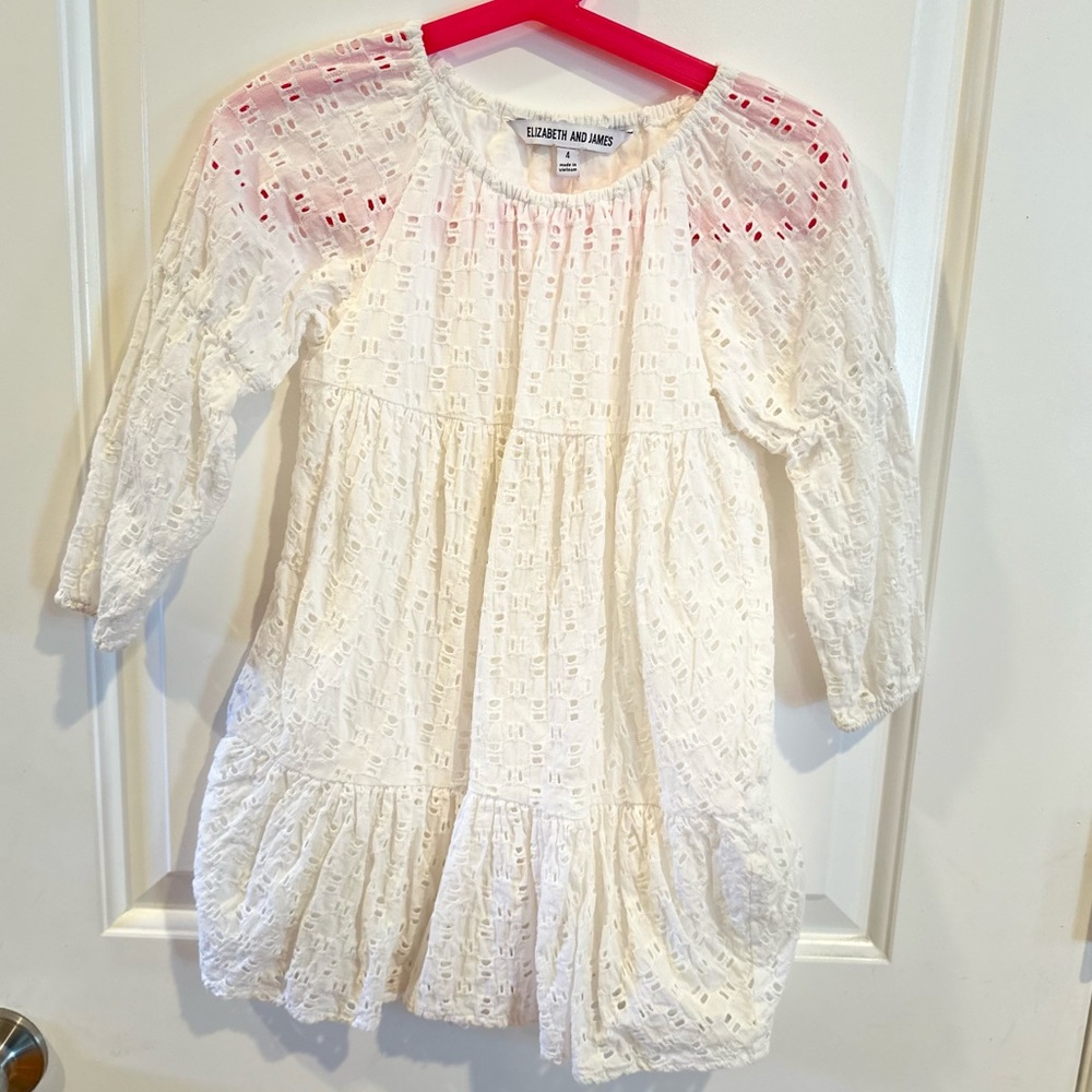 Elizabeth and James Little Girls White Longsleeve Eyelet Dress